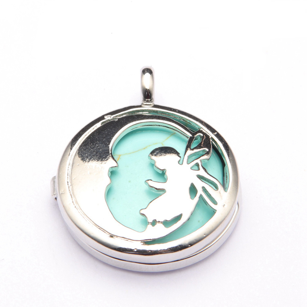Jewel Crystal Necklace Crescent Angel Flat Bead Life Tree Double-sided Pattern Pendant Necklace