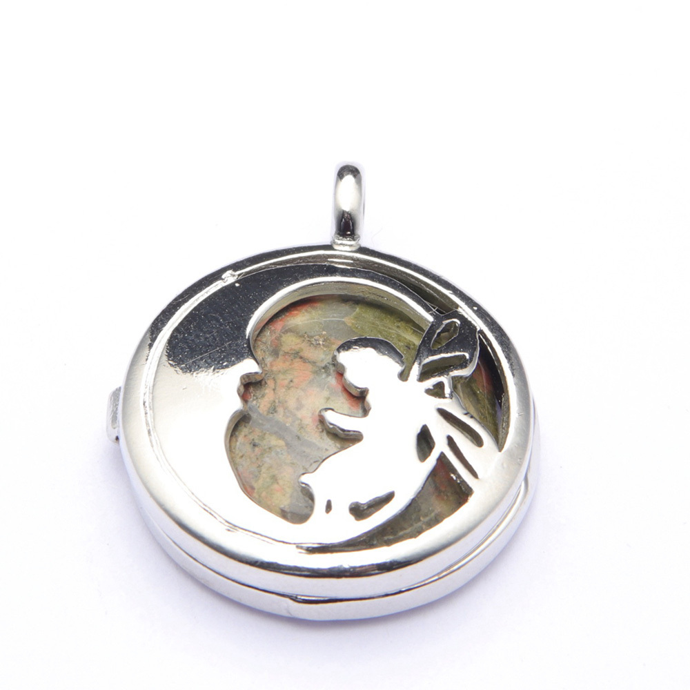 Jewel Crystal Necklace Crescent Angel Flat Bead Life Tree Double-sided Pattern Pendant Necklace