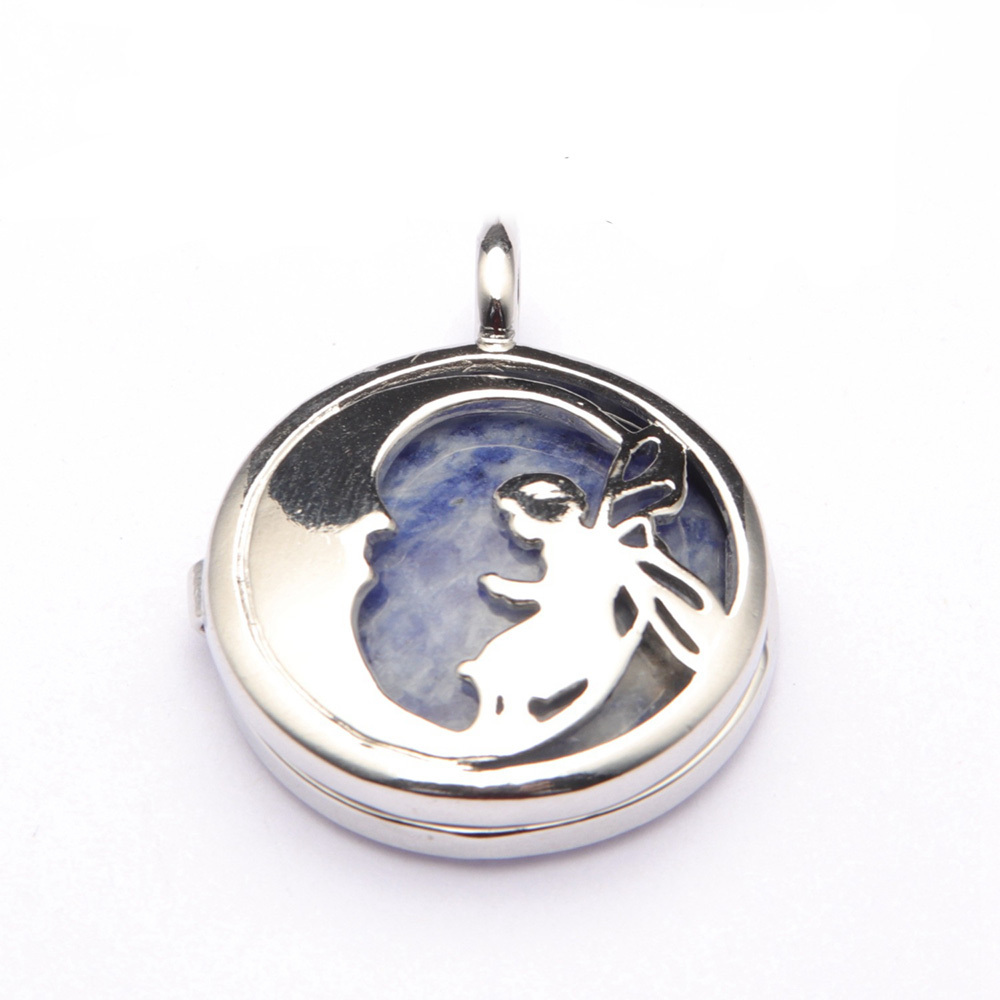 Jewel Crystal Necklace Crescent Angel Flat Bead Life Tree Double-sided Pattern Pendant Necklace