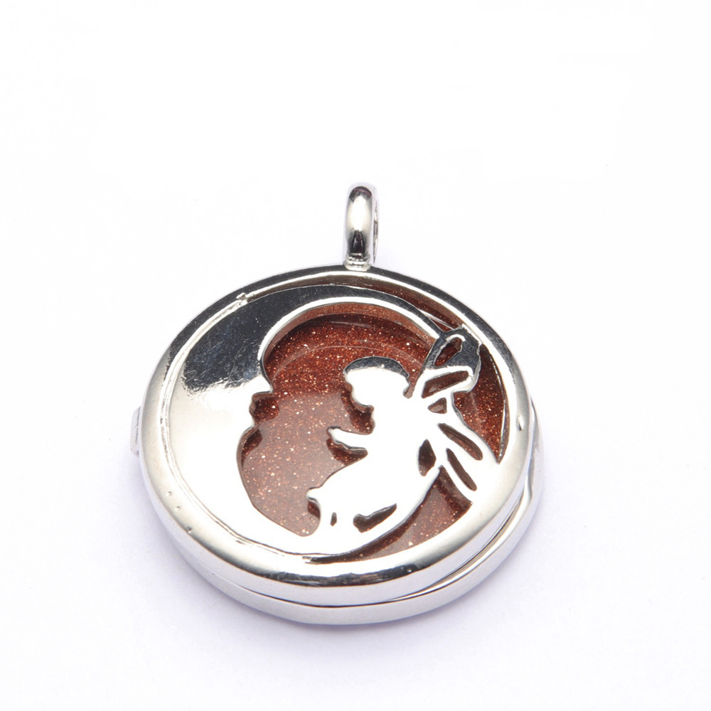 Jewel Crystal Necklace Crescent Angel Flat Bead Life Tree Double-sided Pattern Pendant Necklace