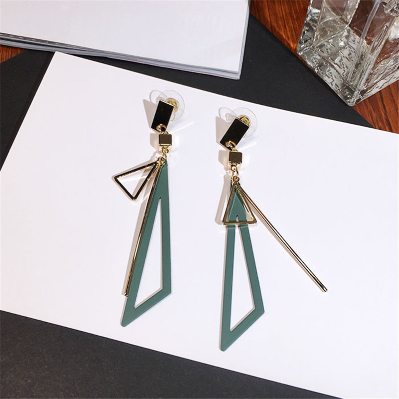 Geometric earrings with colorful triangular fresh stud earrings and long earrings jewelry for women and girls