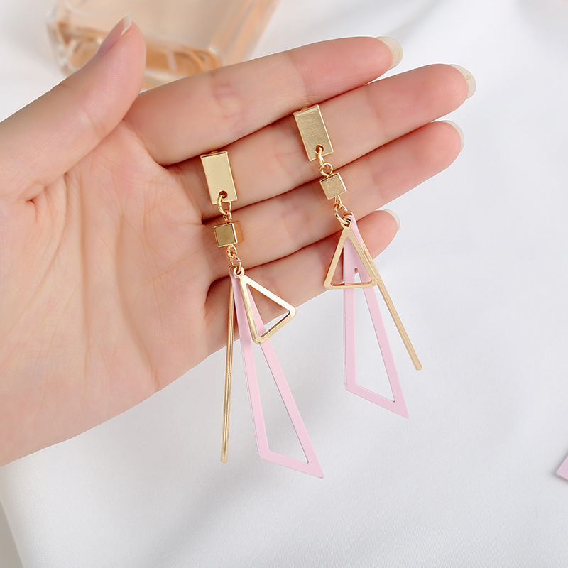 Geometric earrings with colorful triangular fresh stud earrings and long earrings jewelry for women and girls