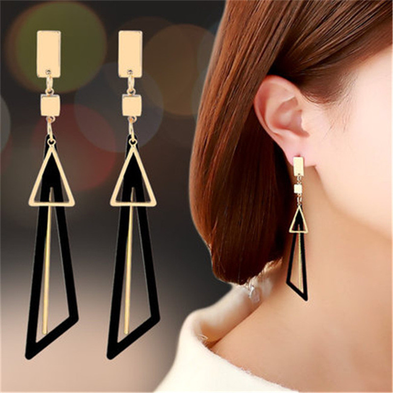 Geometric earrings with colorful triangular fresh stud earrings and long earrings jewelry for women and girls