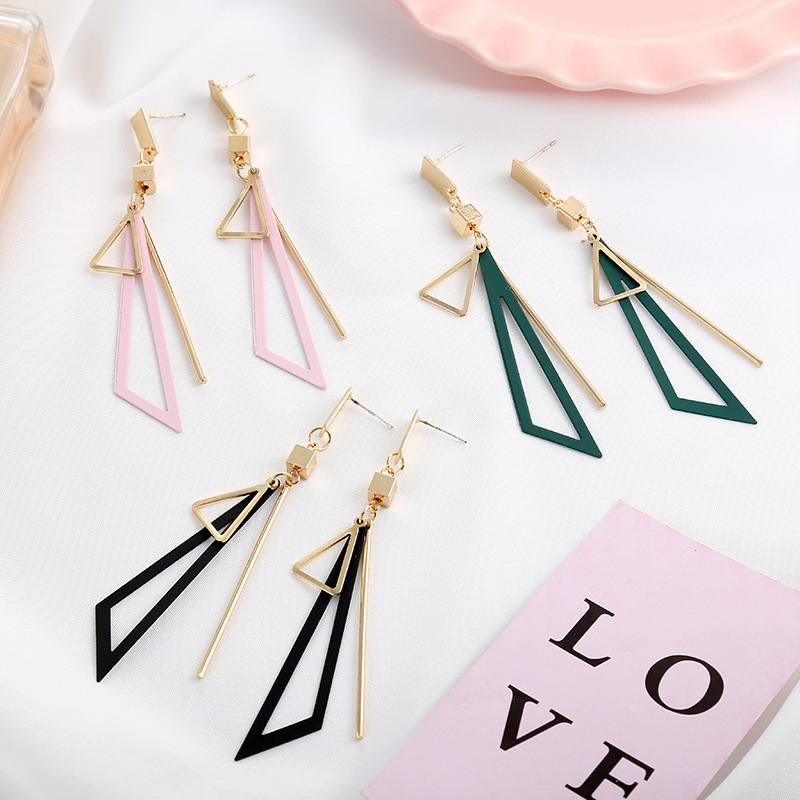 Geometric earrings with colorful triangular fresh stud earrings and long earrings jewelry for women and girls