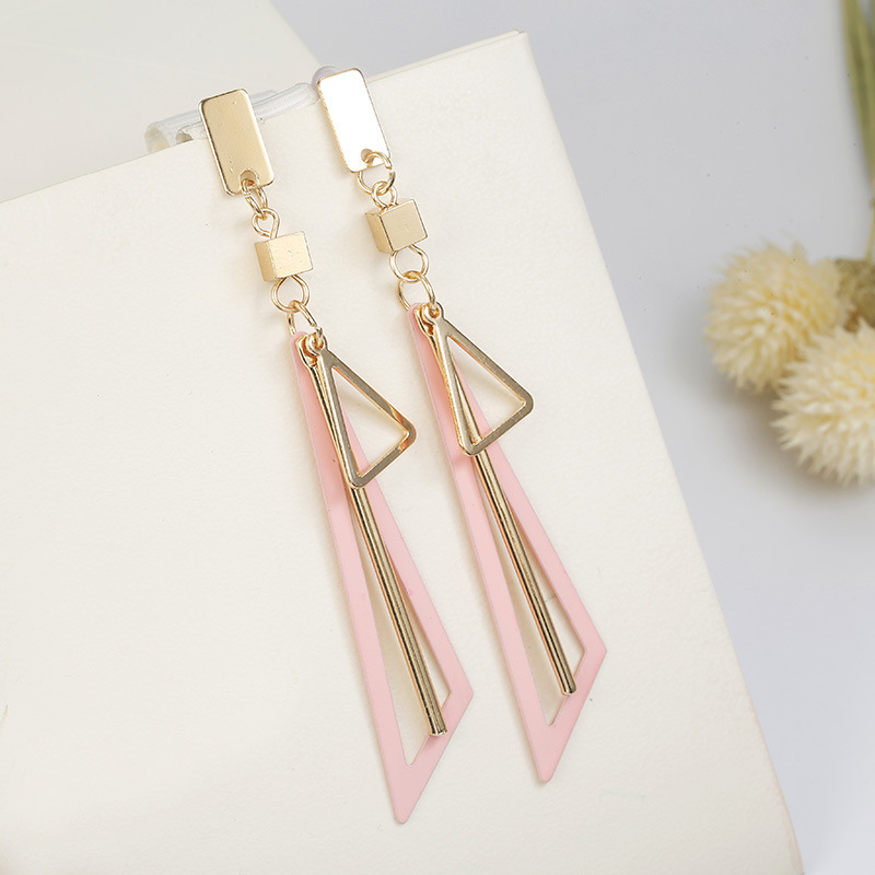 Geometric earrings with colorful triangular fresh stud earrings and long earrings jewelry for women and girls