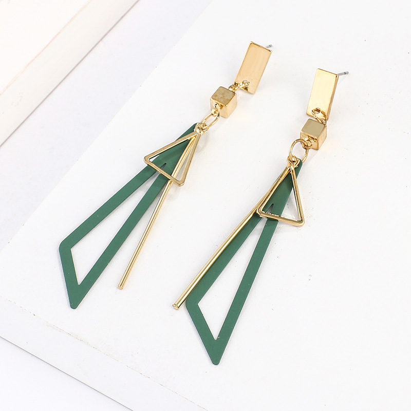 Geometric earrings with colorful triangular fresh stud earrings and long earrings jewelry for women and girls
