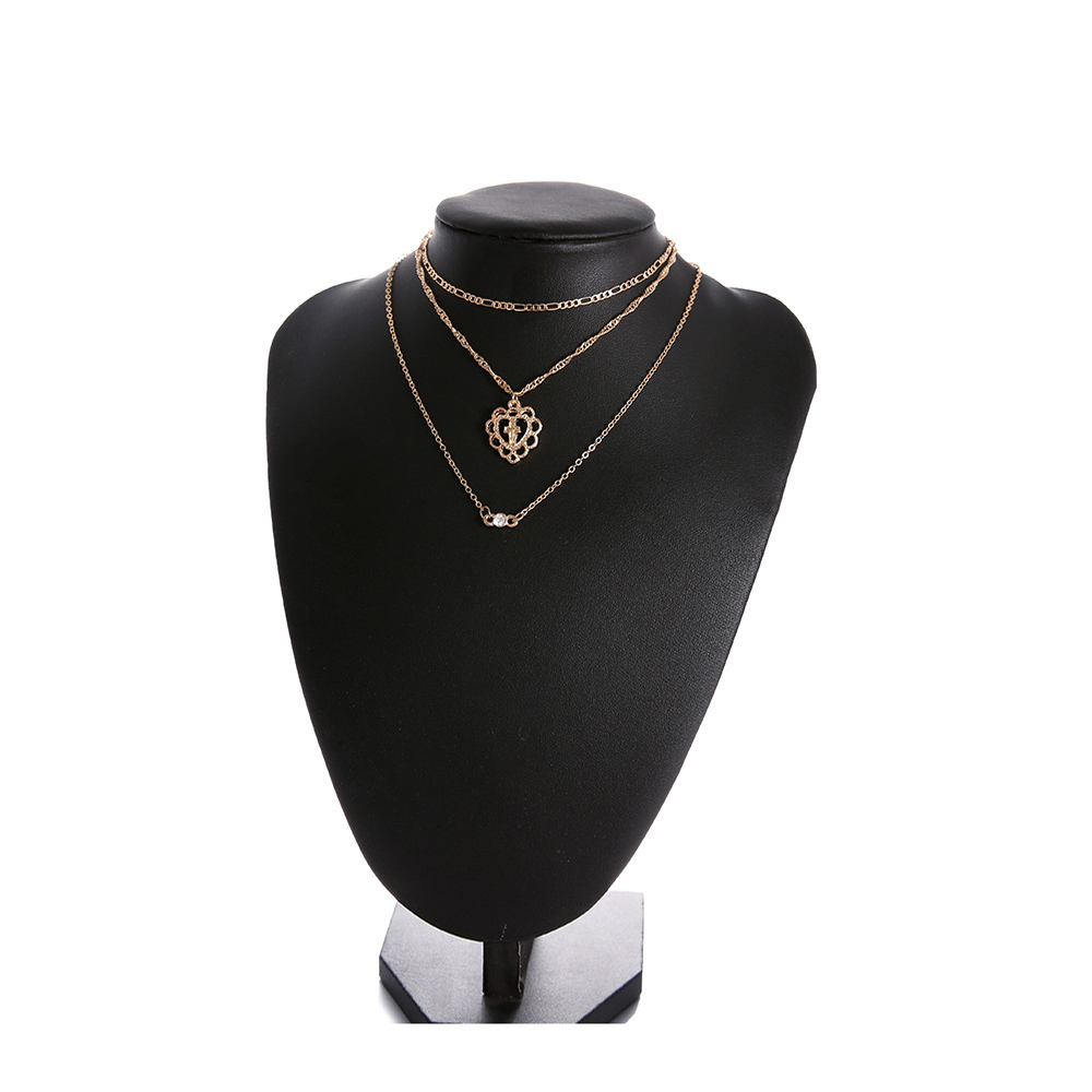 Vintage layered multi-element cross with heart diamond pendant necklace for her romantic gift