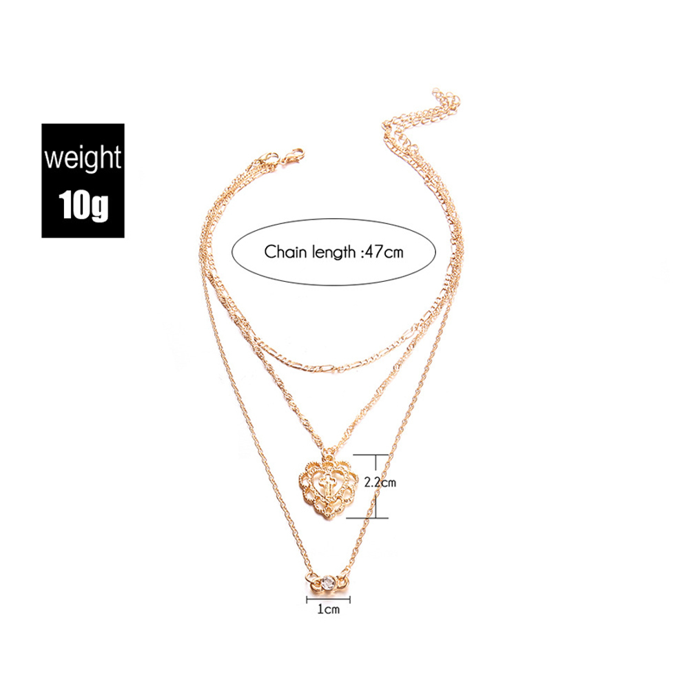 Vintage layered multi-element cross with heart diamond pendant necklace for her romantic gift