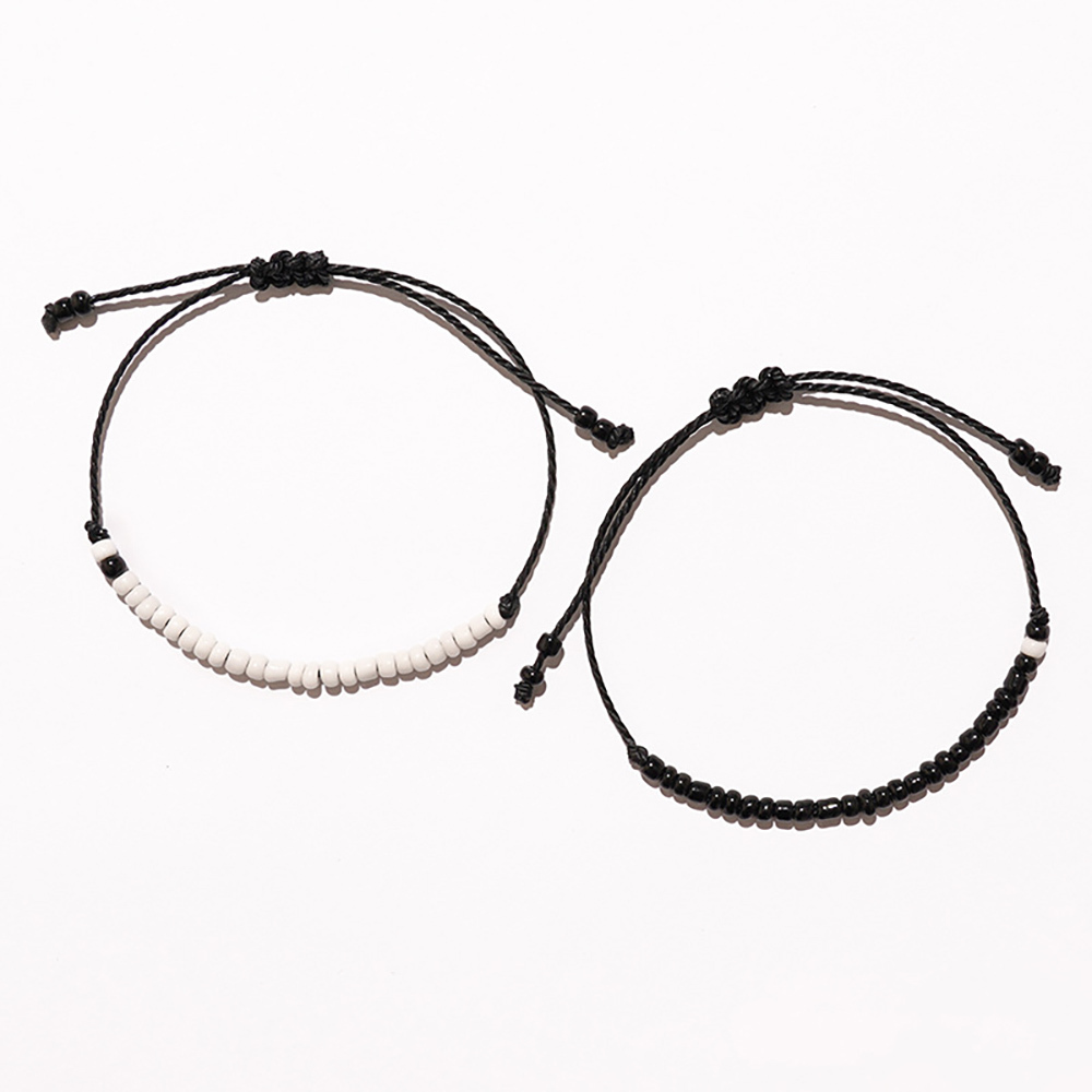 Black and white rice bead hand-woven adjustable bracelet bracelet gift