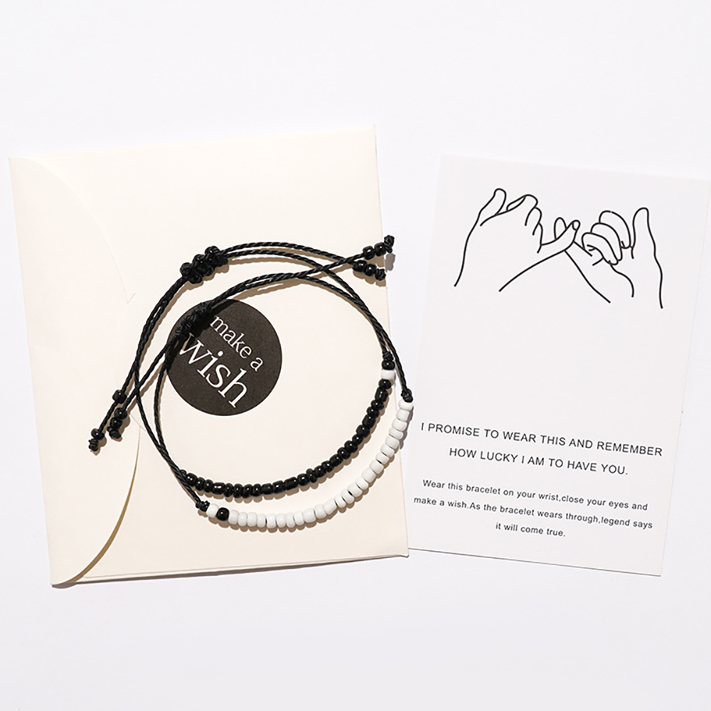 Black and white rice bead hand-woven adjustable bracelet bracelet gift