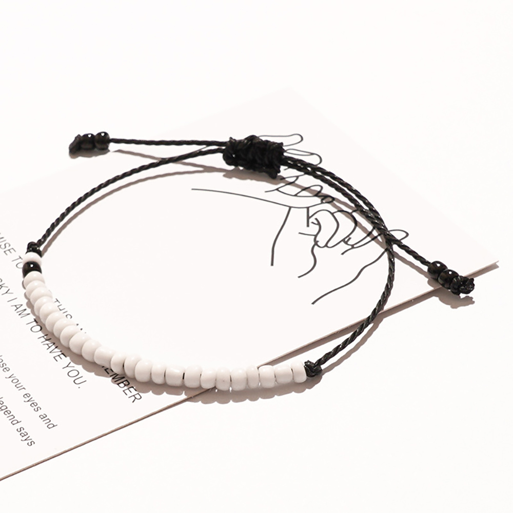 Black and white rice bead hand-woven adjustable bracelet bracelet gift