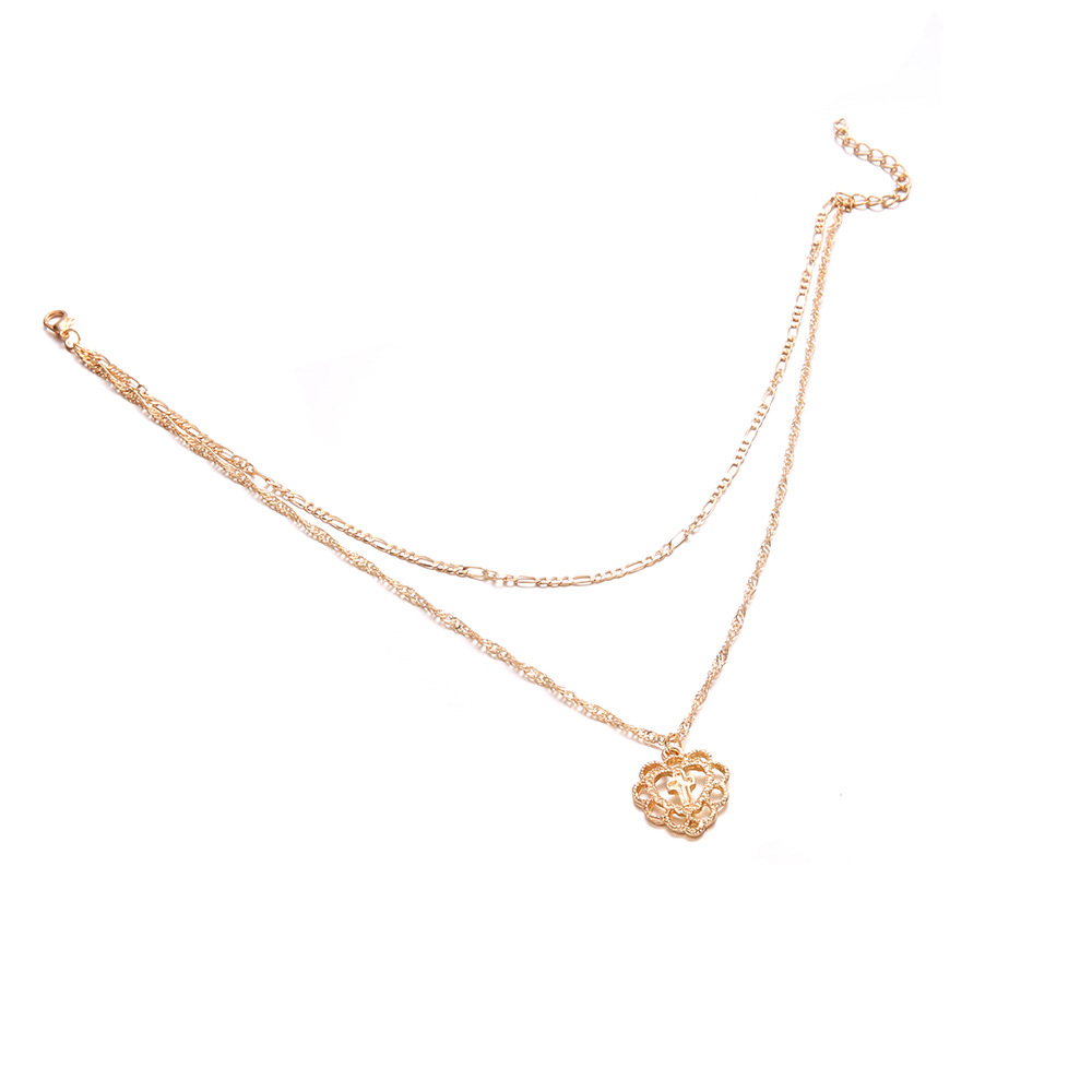 Vintage layered multi-element cross with heart diamond pendant necklace for her romantic gift