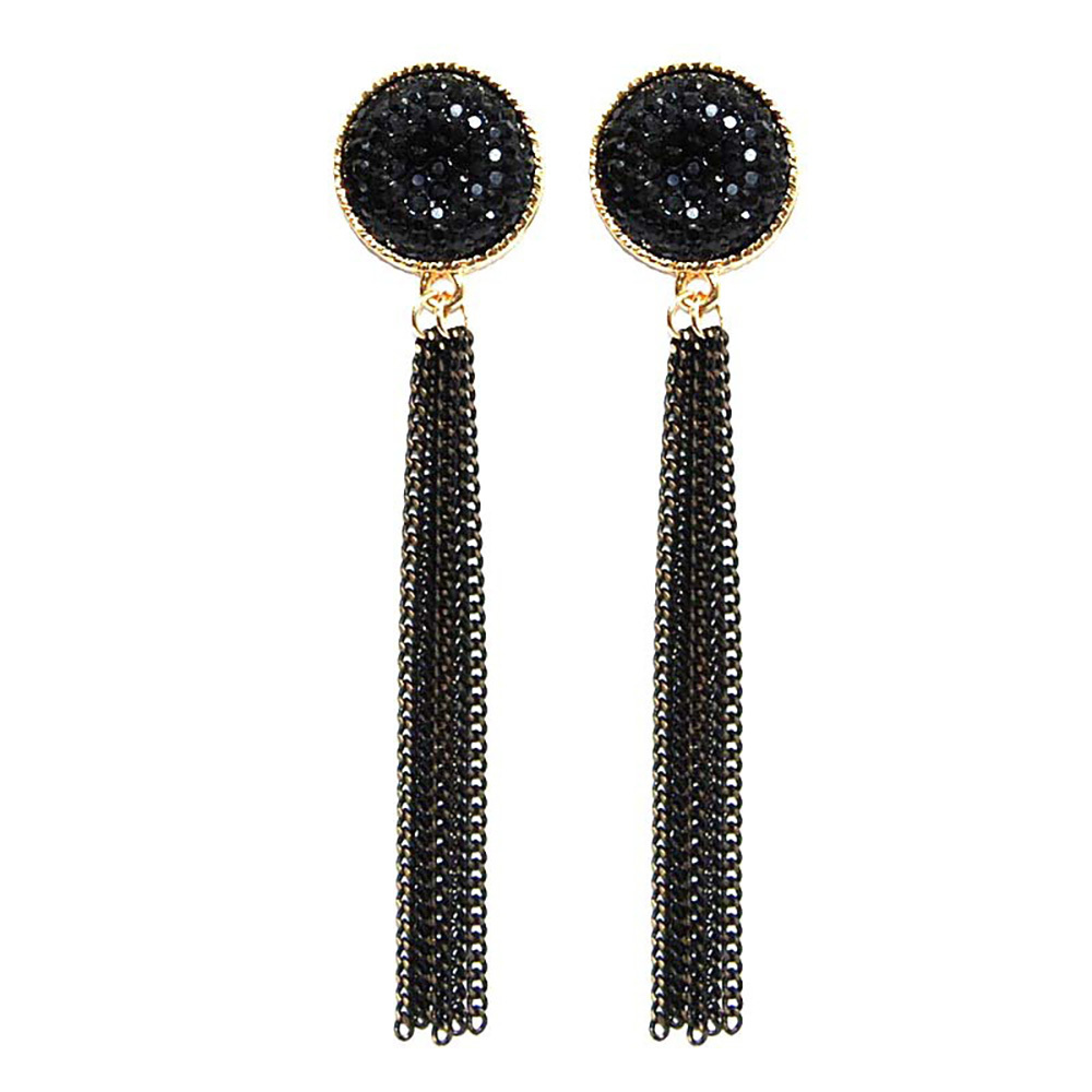 Retro long tassel exaggerated chain black diamond stud earrings