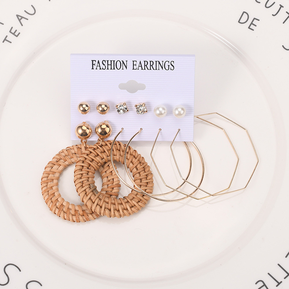 Vintage woven round earring alloy geometric earring set is suitable for women