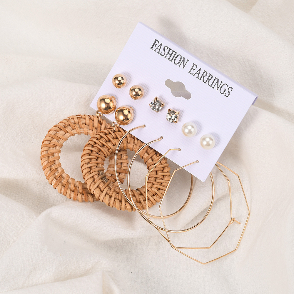 Vintage woven round earring alloy geometric earring set is suitable for women