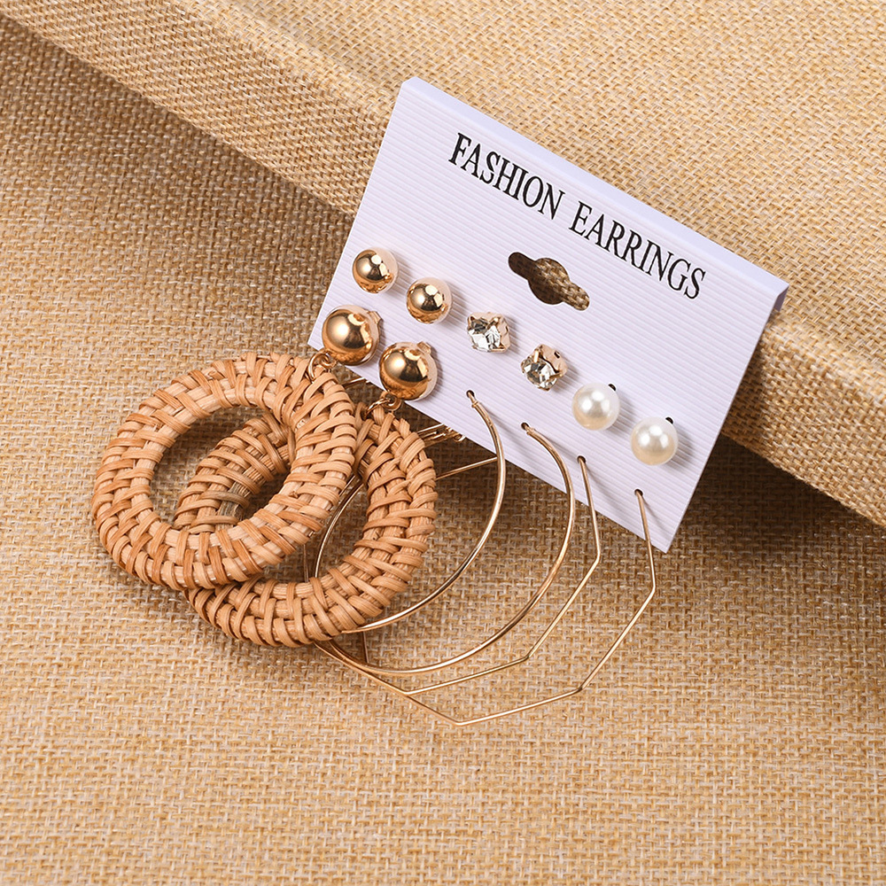 Vintage woven round earring alloy geometric earring set is suitable for women
