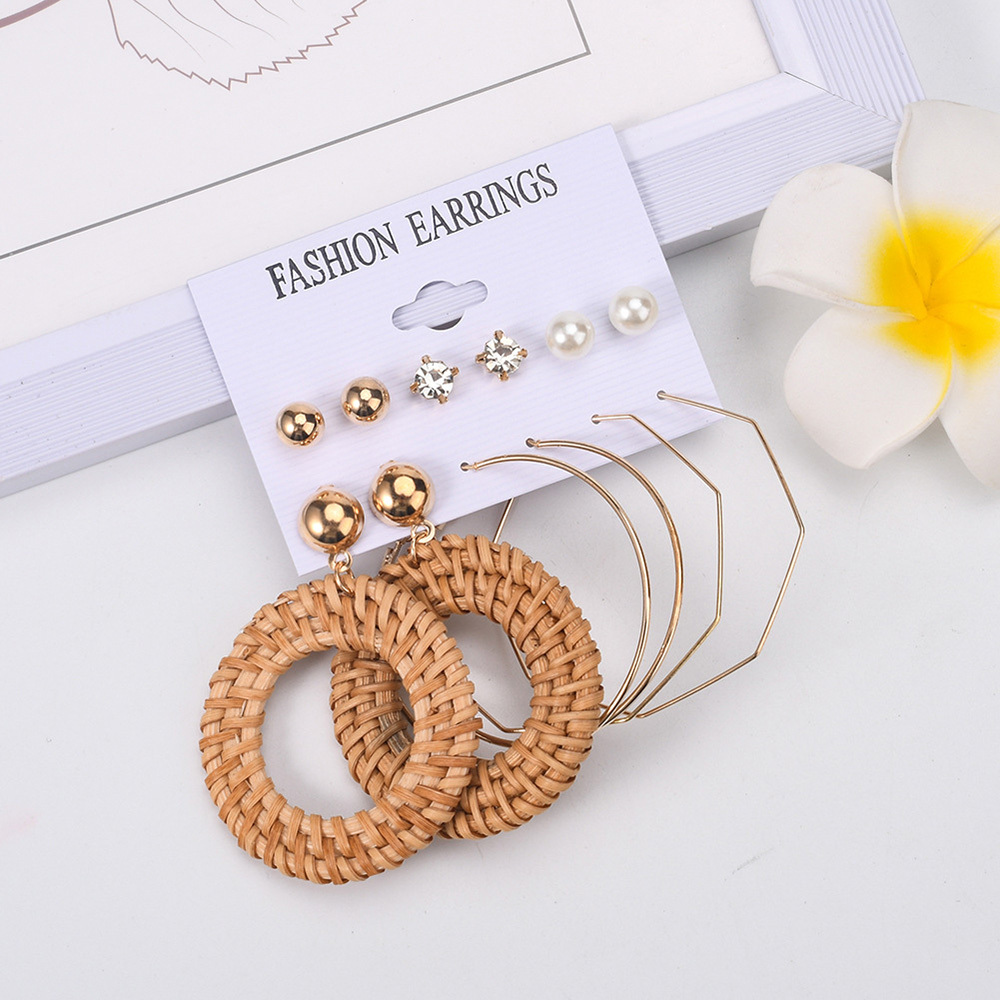 Vintage woven round earring alloy geometric earring set is suitable for women