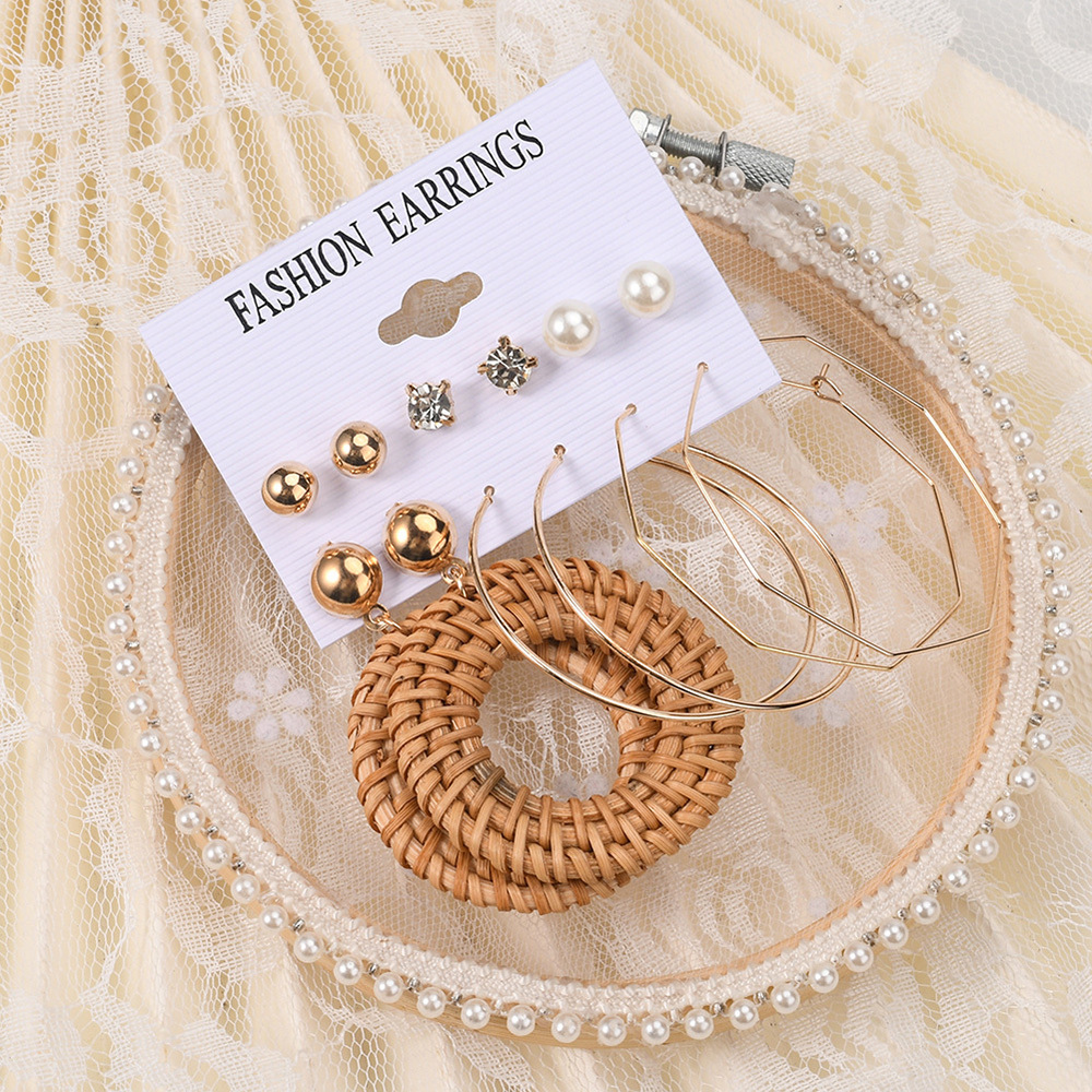 Vintage woven round earring alloy geometric earring set is suitable for women