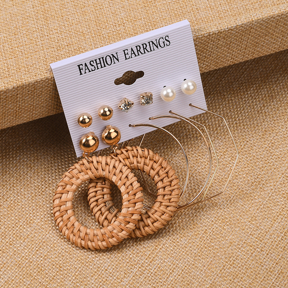 Vintage woven round earring alloy geometric earring set is suitable for women