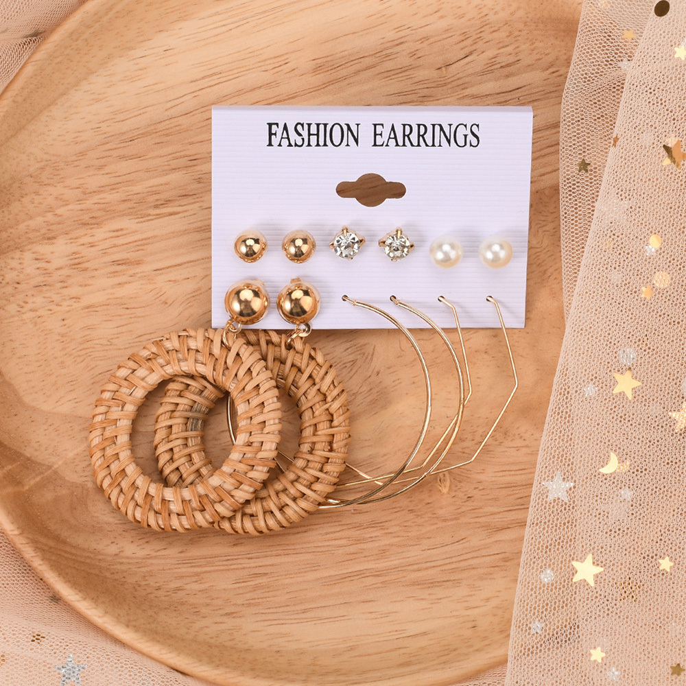 Vintage woven round earring alloy geometric earring set is suitable for women