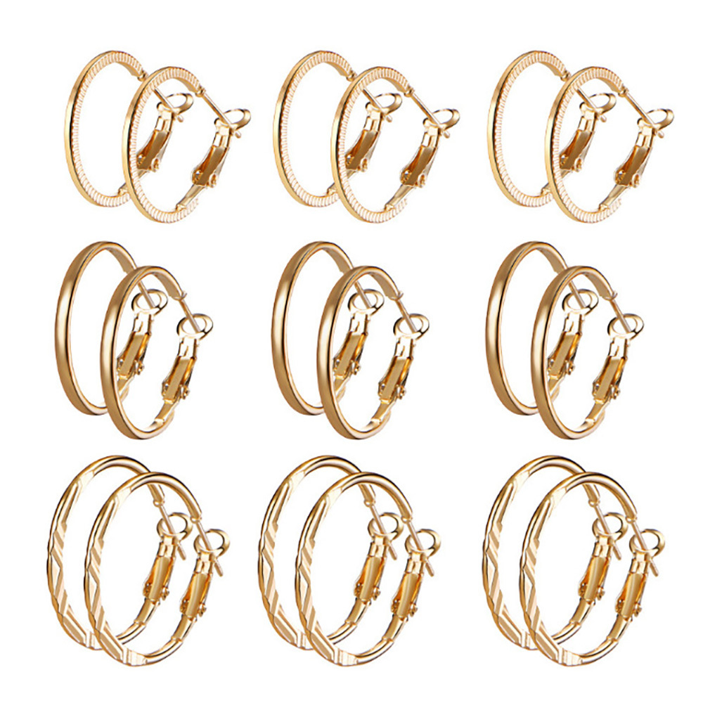 Retro personality hoop earring set of 9-piece stud earring sets