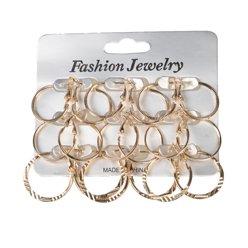 Retro personality hoop earring set of 9-piece stud earring sets