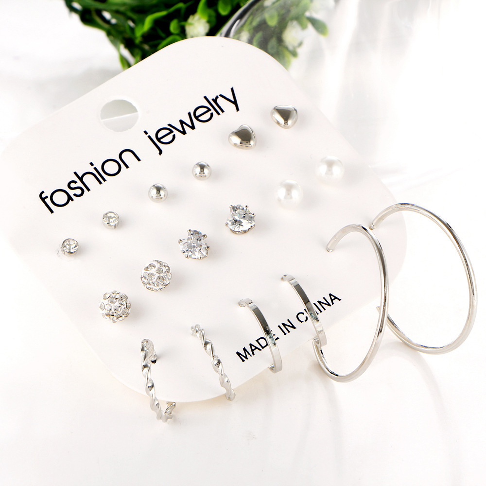 Earring Set Rock Exaggerated Ring Crystal Earring Set 9 Piece Earring Set
