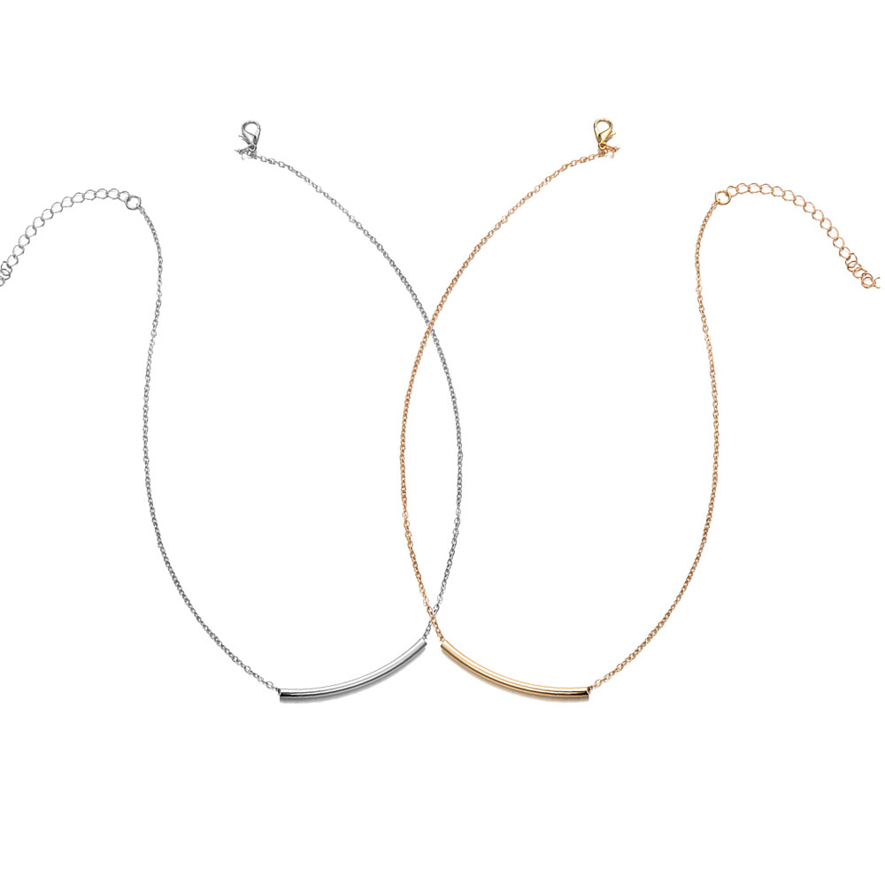 One word collarbone chain geometric bend short necklace minimalist choker necklace jewelry for women and girls