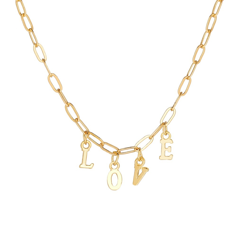 Gold retro letters LOVE pendant necklace collarbone chain