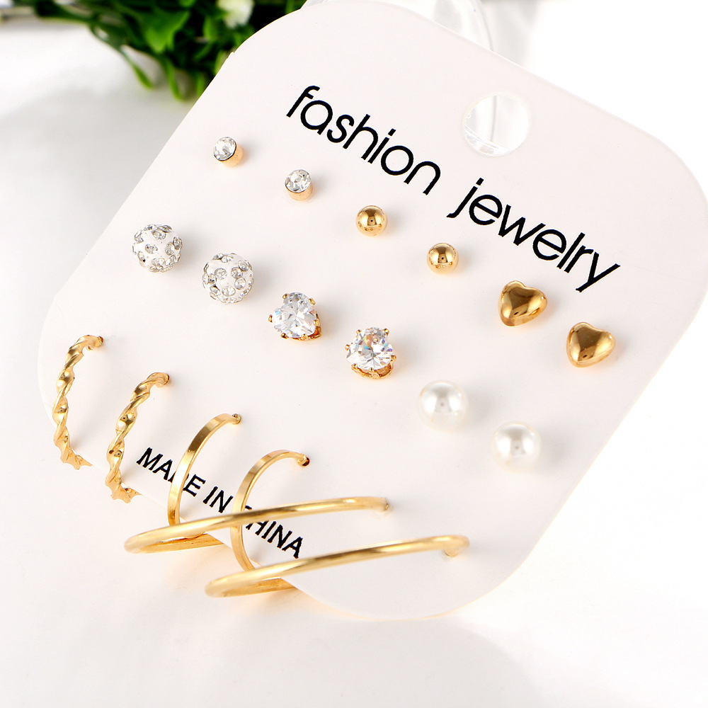 Earring Set Rock Exaggerated Ring Crystal Earring Set 9 Piece Earring Set