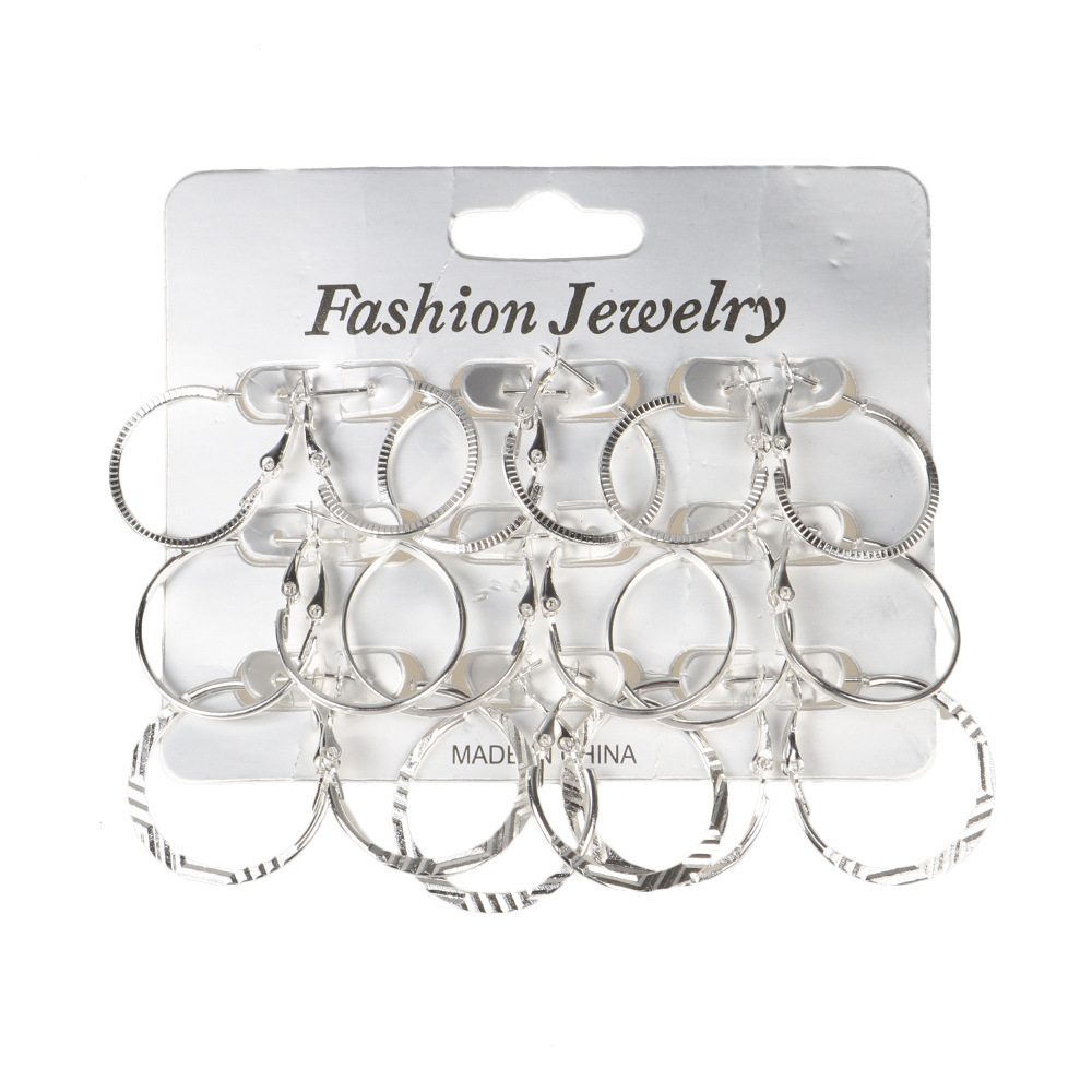 Retro personality hoop earring set of 9-piece stud earring sets
