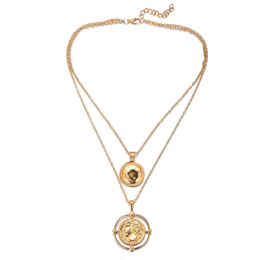Vintage gold coin necklace with double pendant necklace