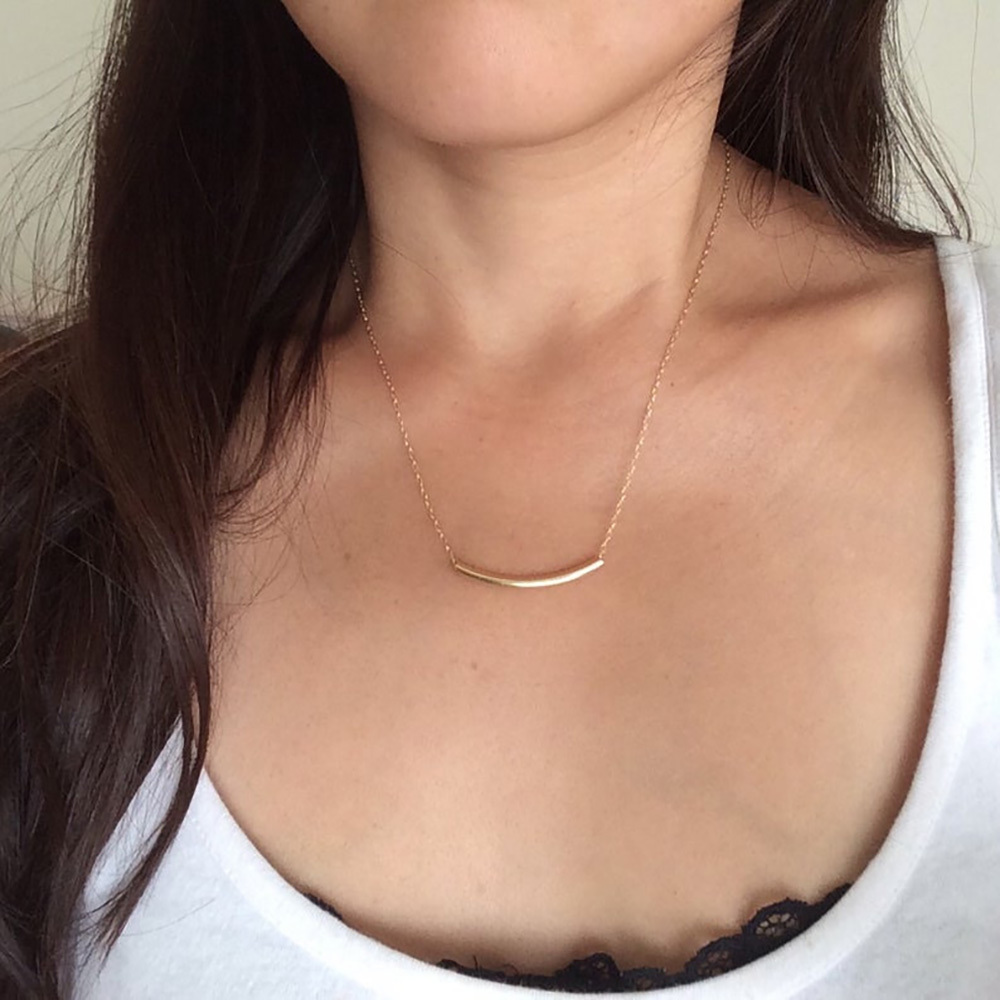 One word collarbone chain geometric bend short necklace minimalist choker necklace jewelry for women and girls