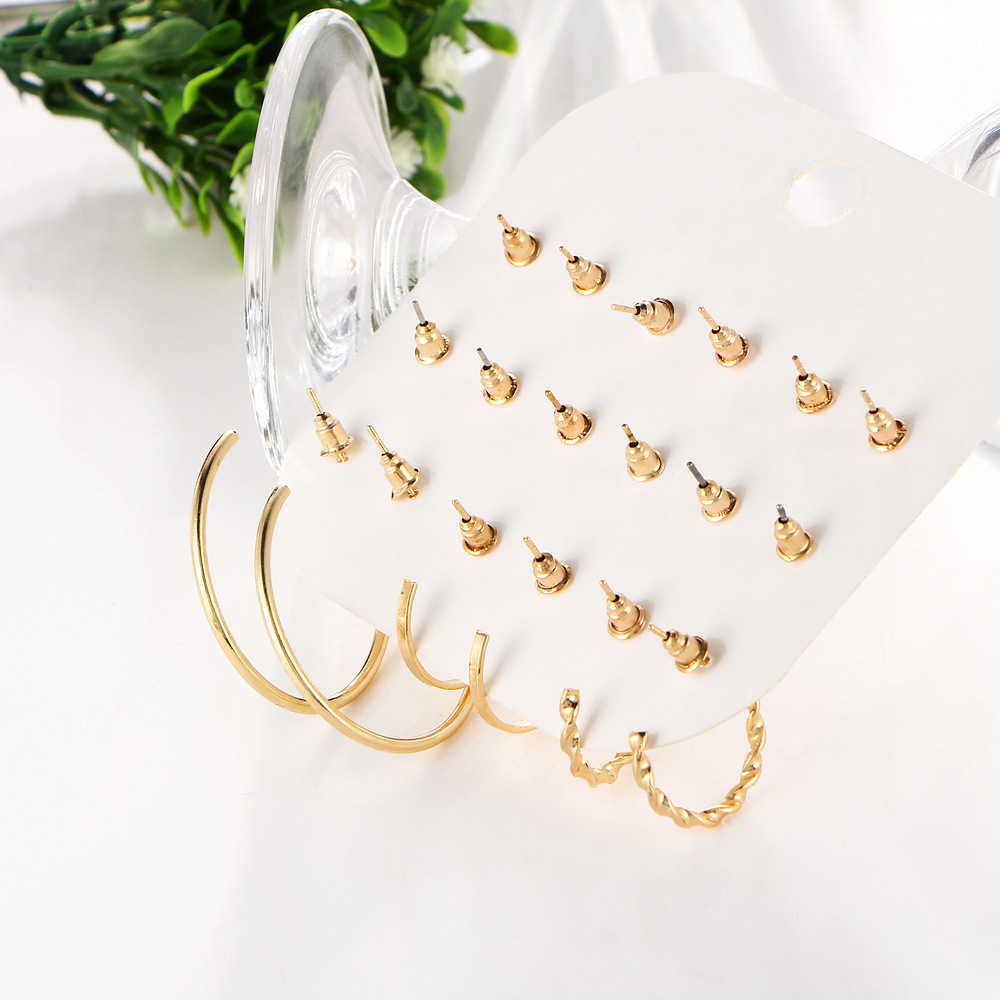 Earring Set Rock Exaggerated Ring Crystal Earring Set 9 Piece Earring Set