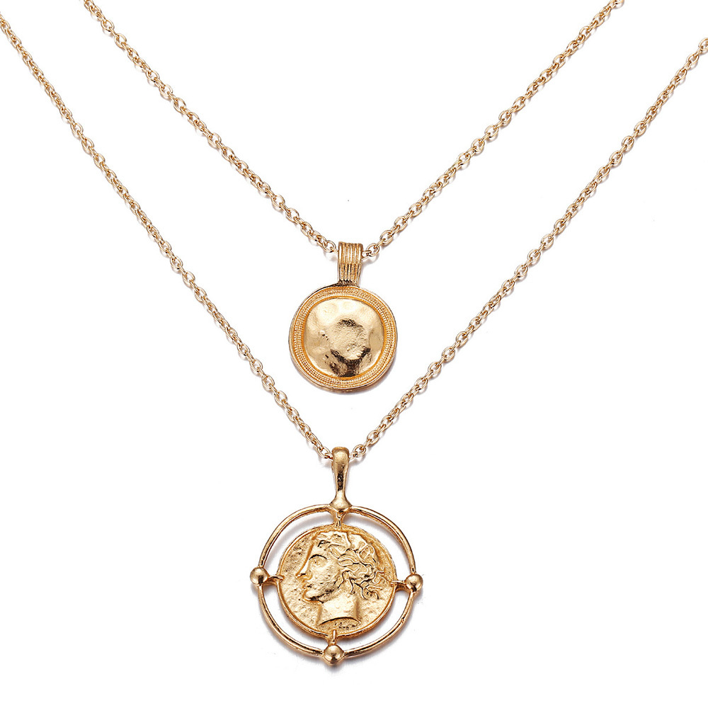 Vintage gold coin necklace with double pendant necklace