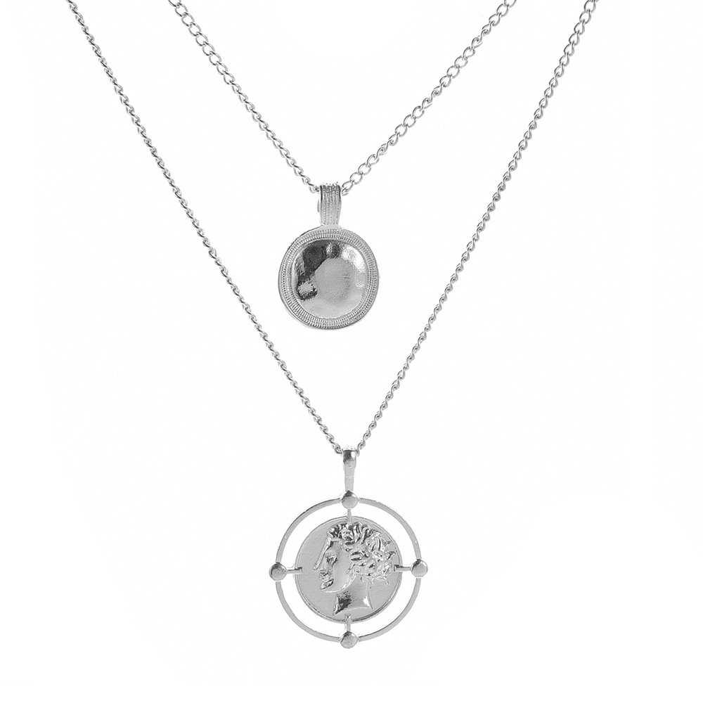 Vintage gold coin necklace with double pendant necklace