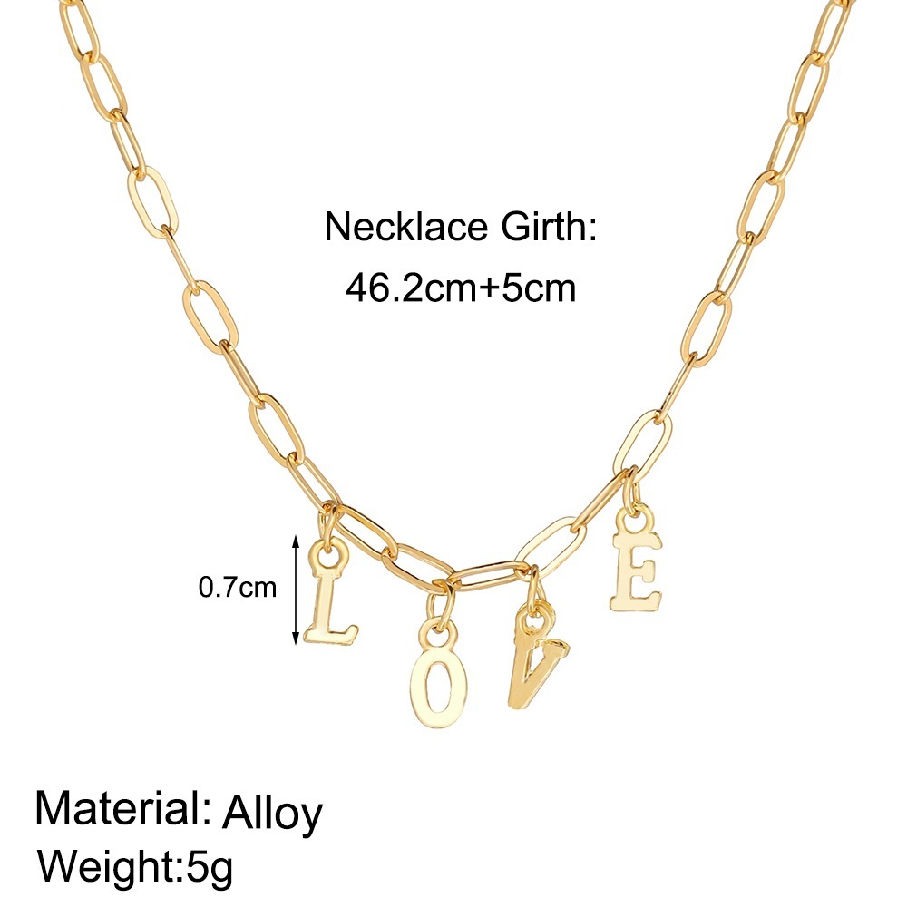 Gold retro letters LOVE pendant necklace collarbone chain
