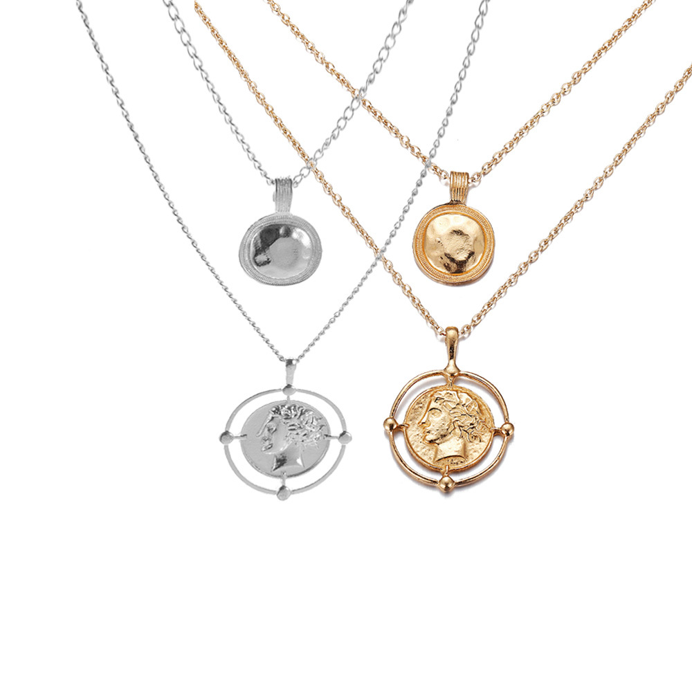 Vintage gold coin necklace with double pendant necklace