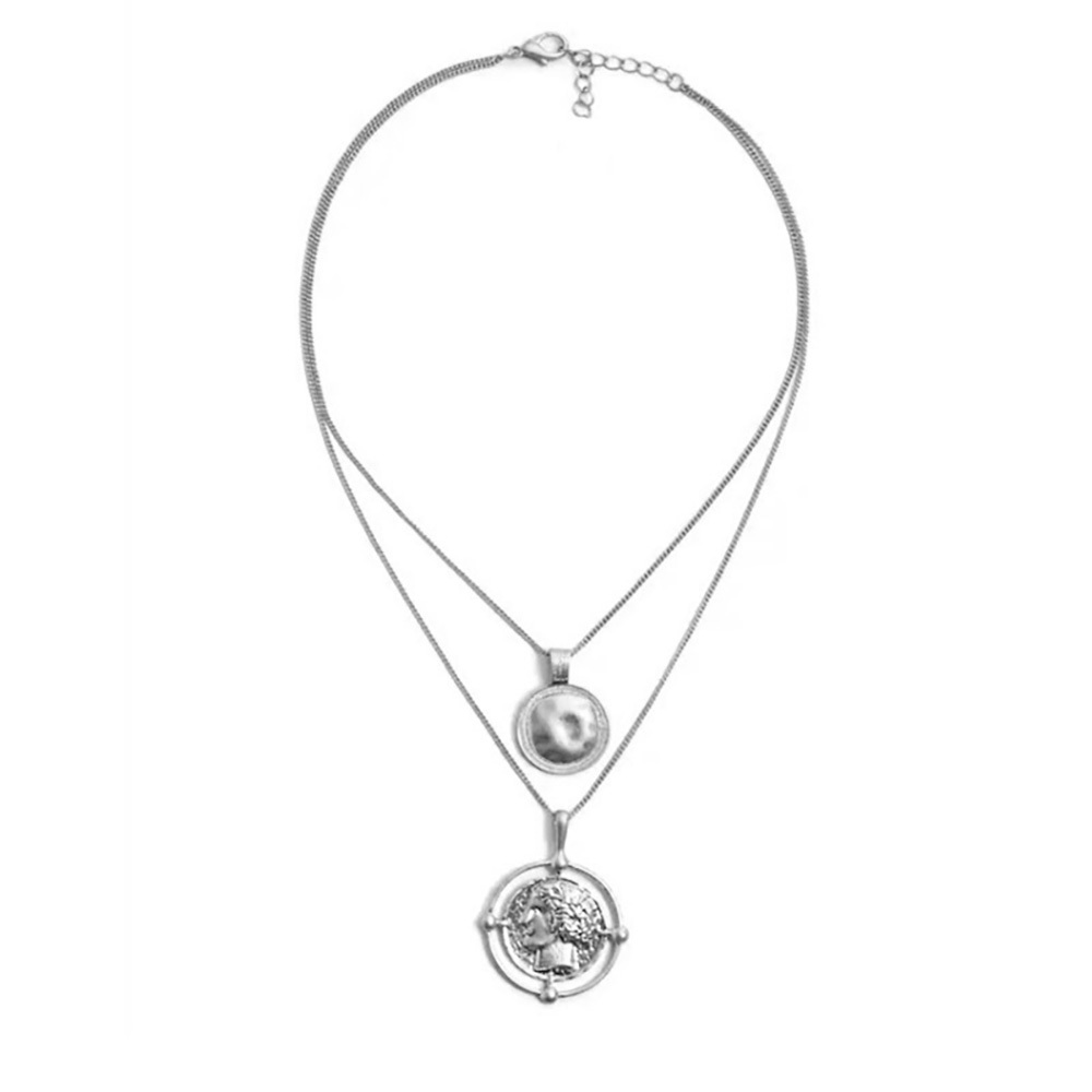 Vintage gold coin necklace with double pendant necklace