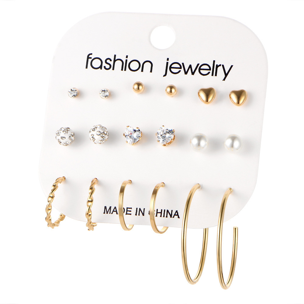 Earring Set Rock Exaggerated Ring Crystal Earring Set 9 Piece Earring Set