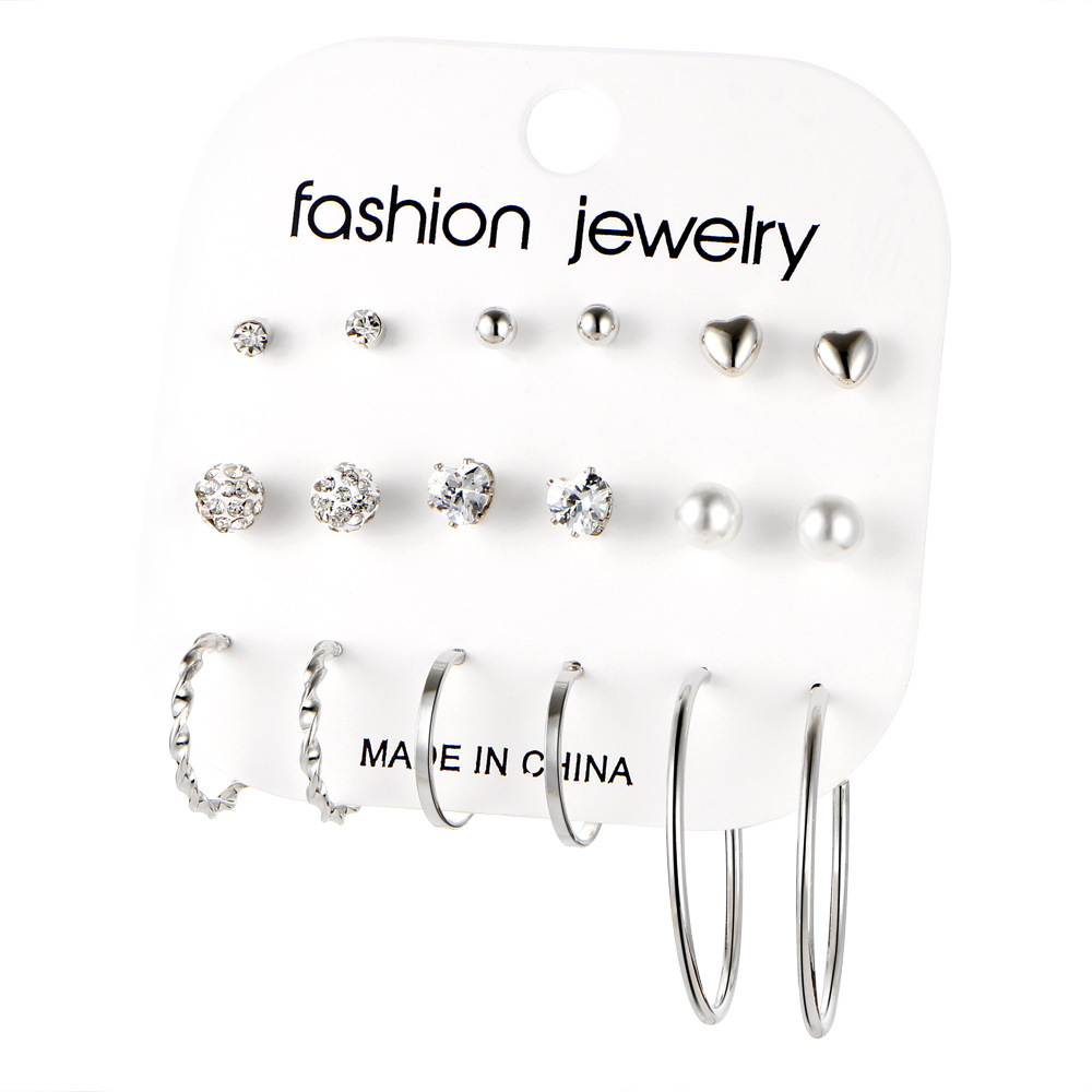 Earring Set Rock Exaggerated Ring Crystal Earring Set 9 Piece Earring Set