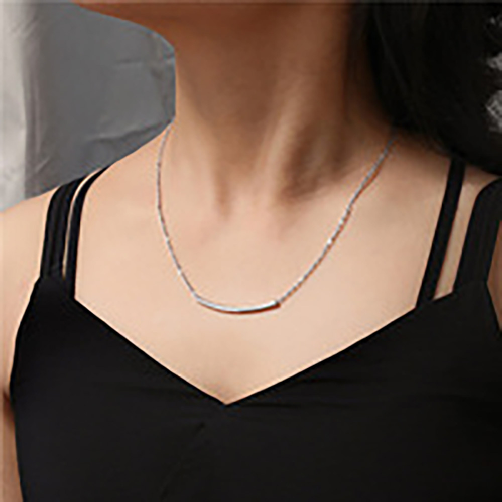 One word collarbone chain geometric bend short necklace minimalist choker necklace jewelry for women and girls