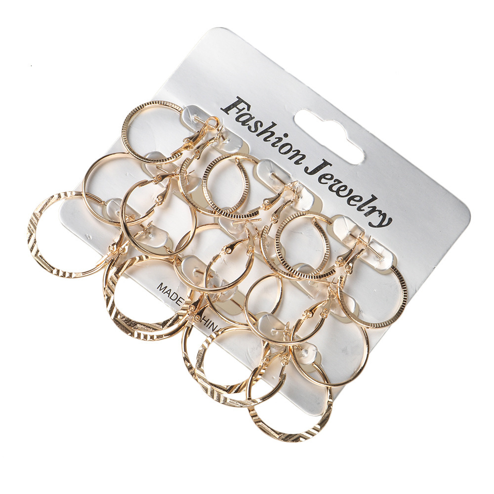 Retro personality hoop earring set of 9-piece stud earring sets