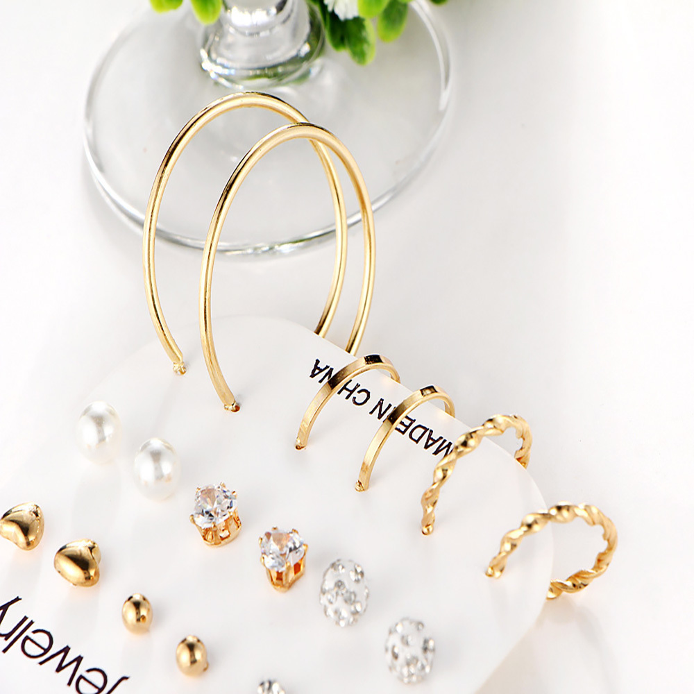 Earring Set Rock Exaggerated Ring Crystal Earring Set 9 Piece Earring Set
