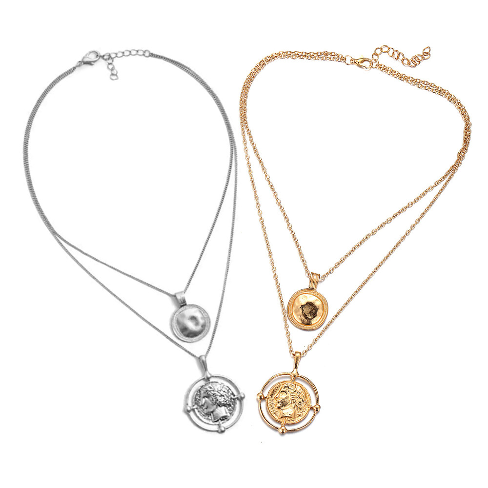 Vintage gold coin necklace with double pendant necklace