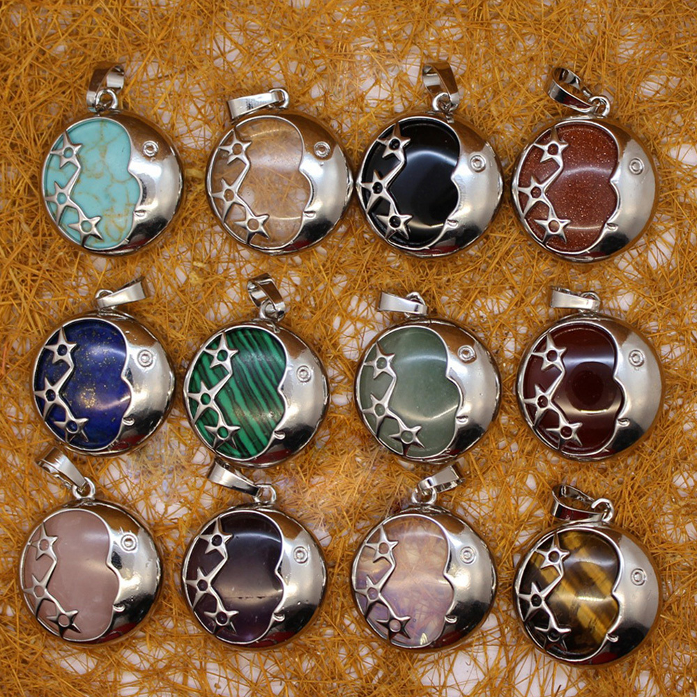 Starmoon Pendant Healing Crystal Pendant Necklace Natural Energy Gem Pendant Necklace