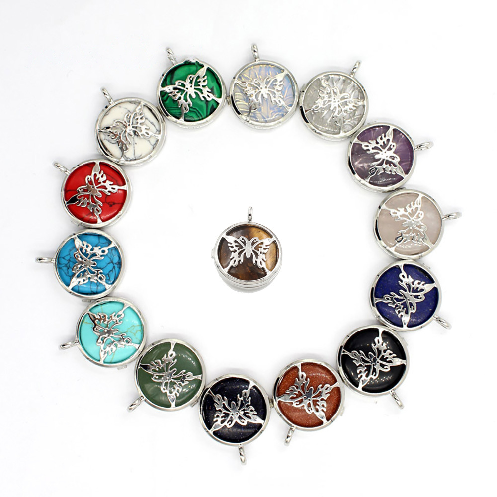 Hollow butterfly pendant box pendant healing crystal pendant necklace Reiki spirit energy gem