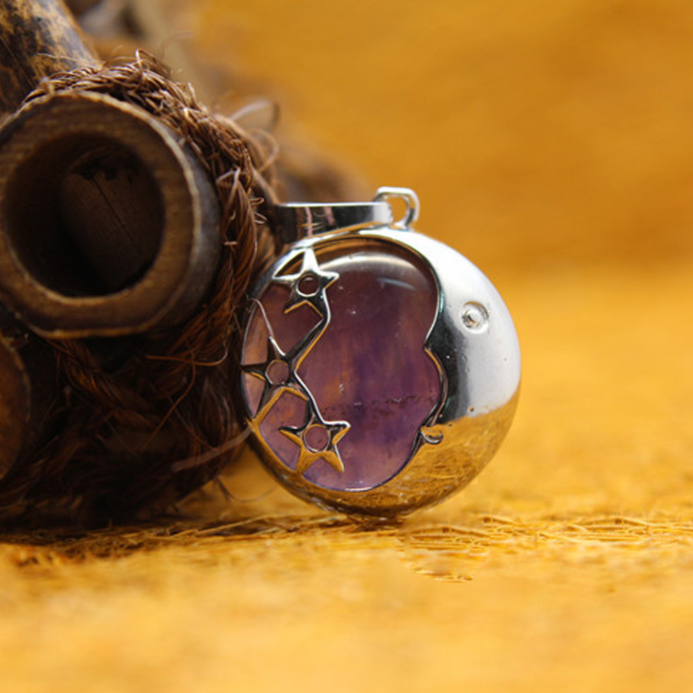 Starmoon Pendant Healing Crystal Pendant Necklace Natural Energy Gem Pendant Necklace