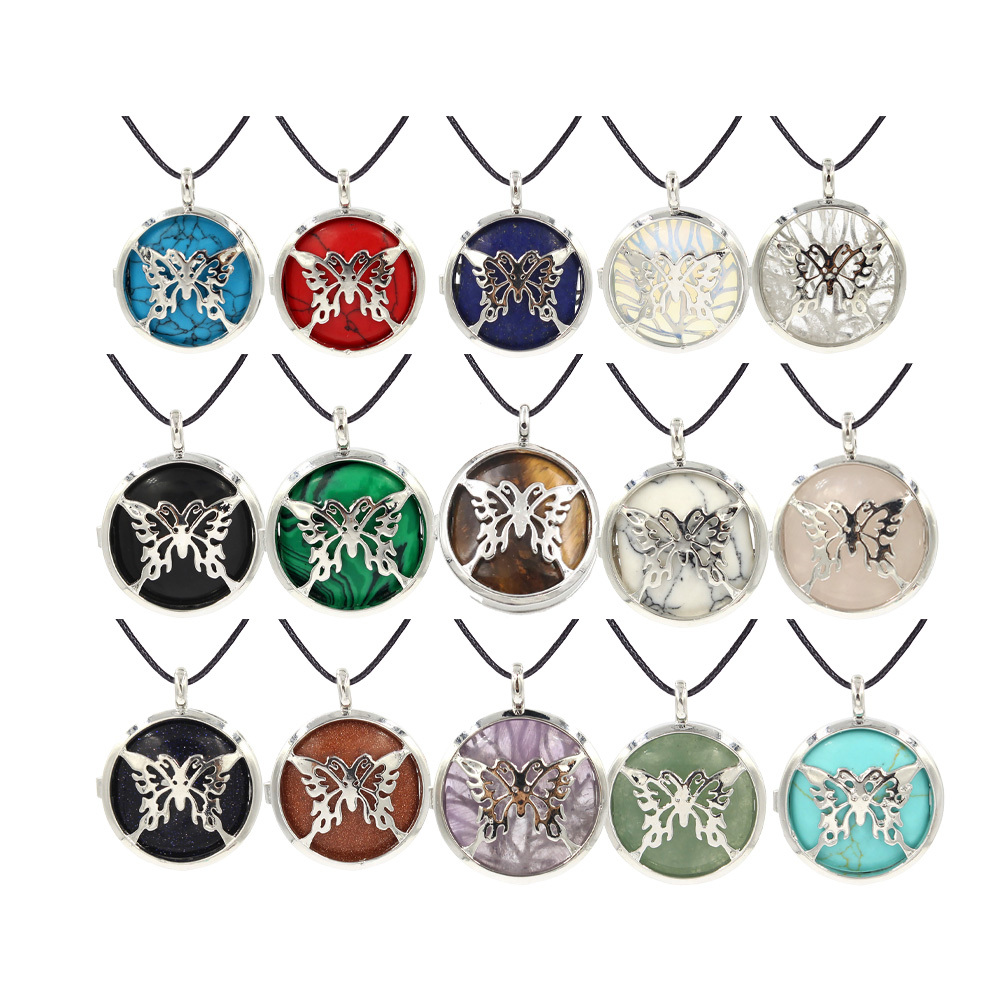 Hollow butterfly pendant box pendant healing crystal pendant necklace Reiki spirit energy gem