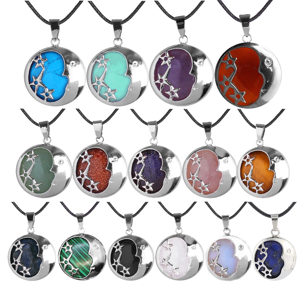 Starmoon Pendant Healing Crystal Pendant Necklace Natural Energy Gem Pendant Necklace